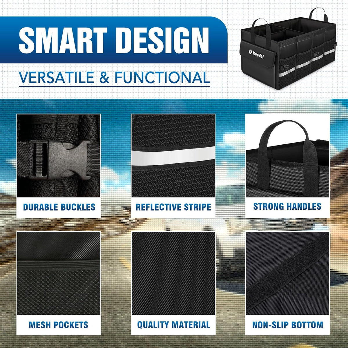 57L Collapsible Car Trunk Organizer with Lid