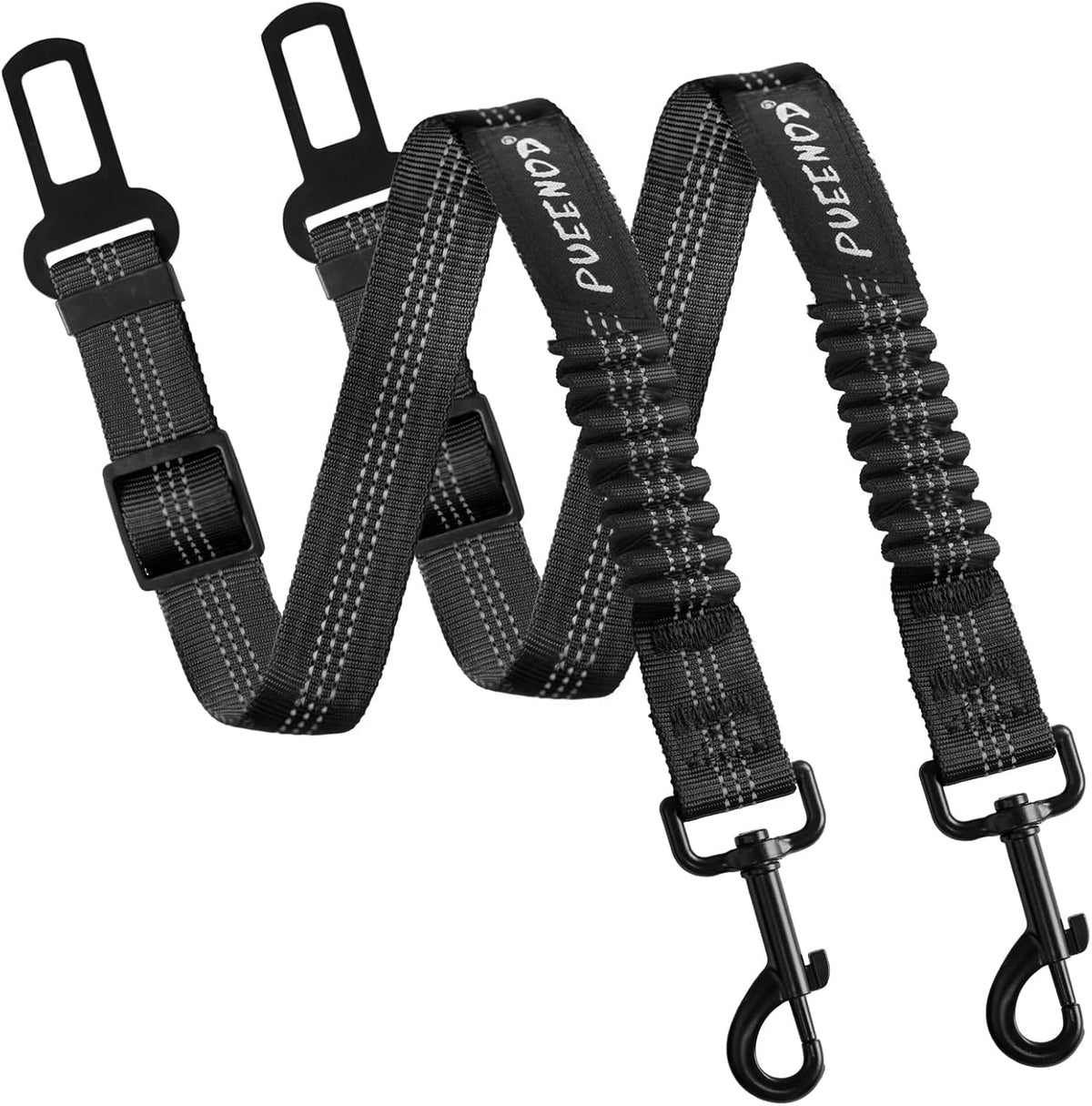 Adjustable Dog Car Seat Belt with Bungee Buffer – 2 Pack