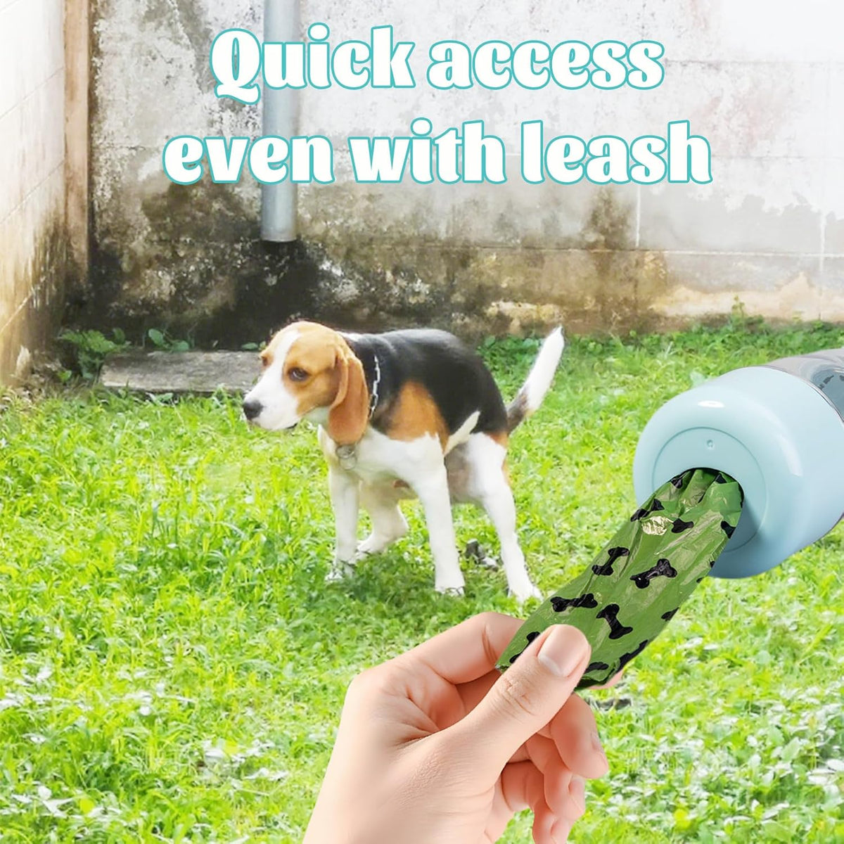 3-in-1 Portable Dog Water Bottle, Food Container & Waste Bag Dispenser