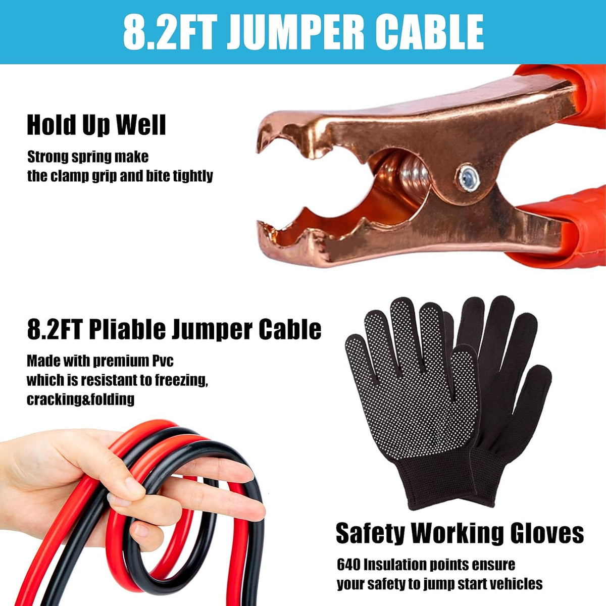 56-Piece Roadside Emergency Car Safety Kit with Jumper Cables