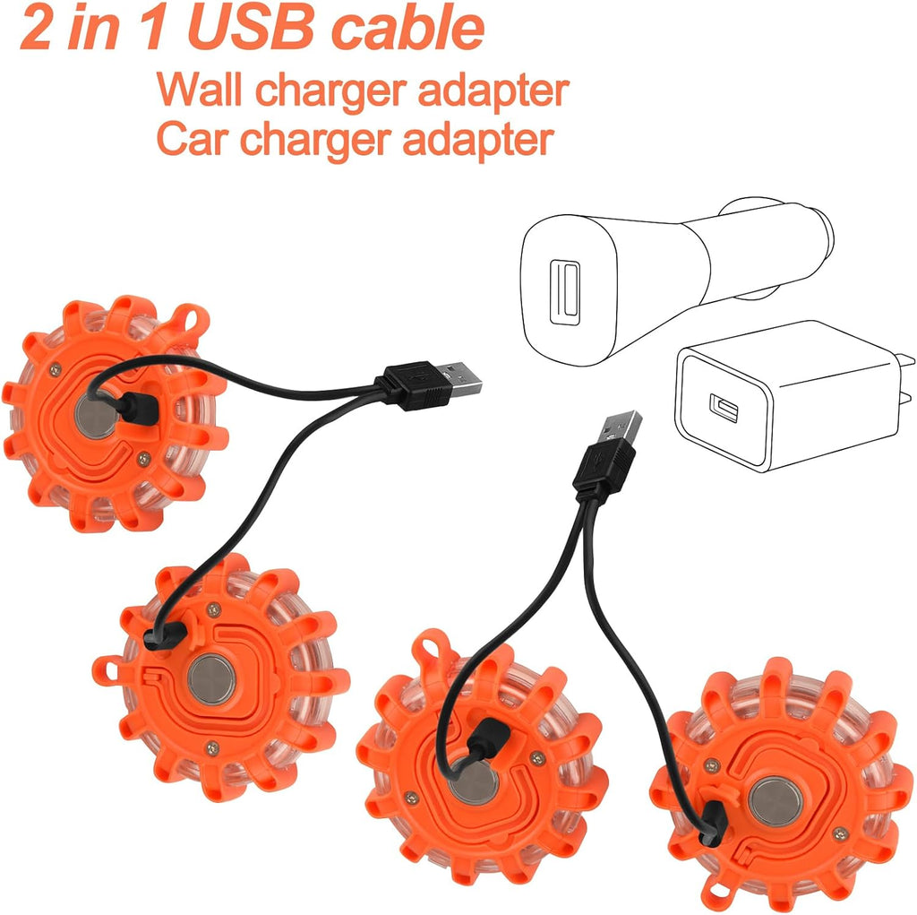 Rechargeable LED Road Flares – 4 Pack Magnetic Emergency Beacons