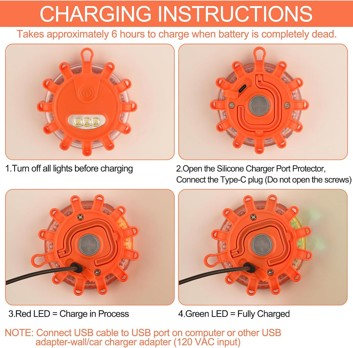 Rechargeable LED Road Flares – 4 Pack Magnetic Emergency Beacons