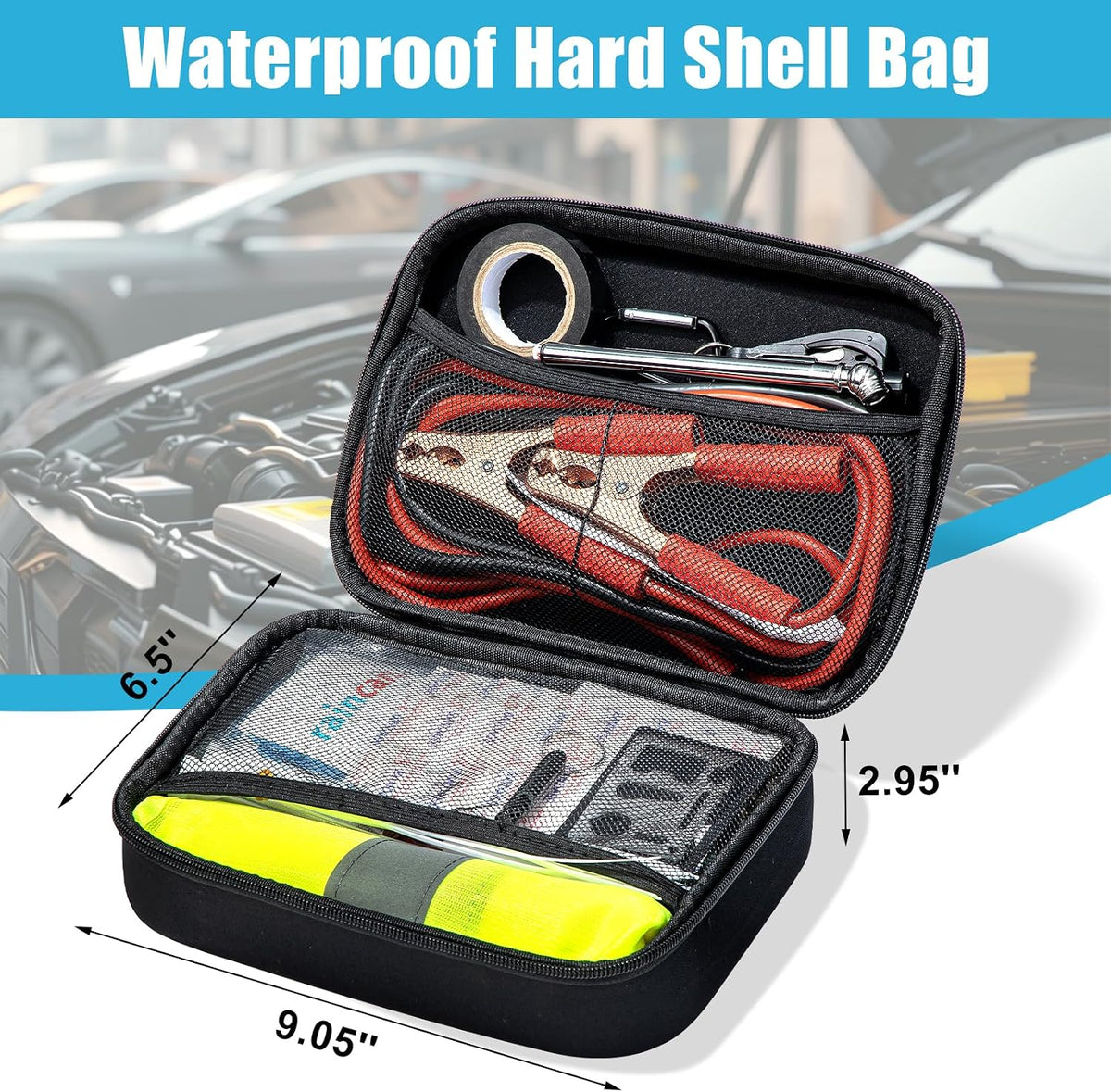 56-Piece Roadside Emergency Car Safety Kit with Jumper Cables