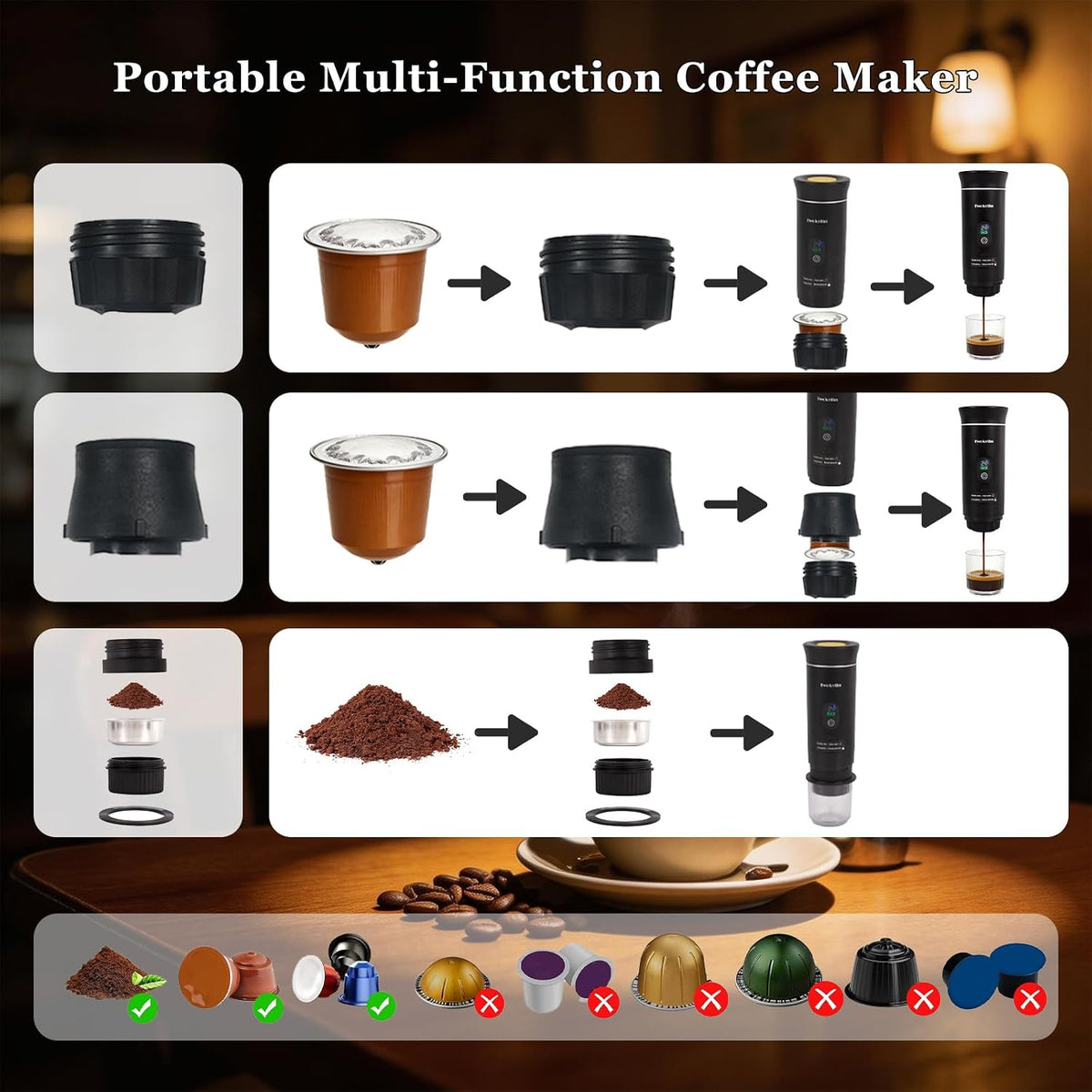 20-Bar Self-Heating Portable Espresso Maker – 3-in-1 Travel Coffee Machine