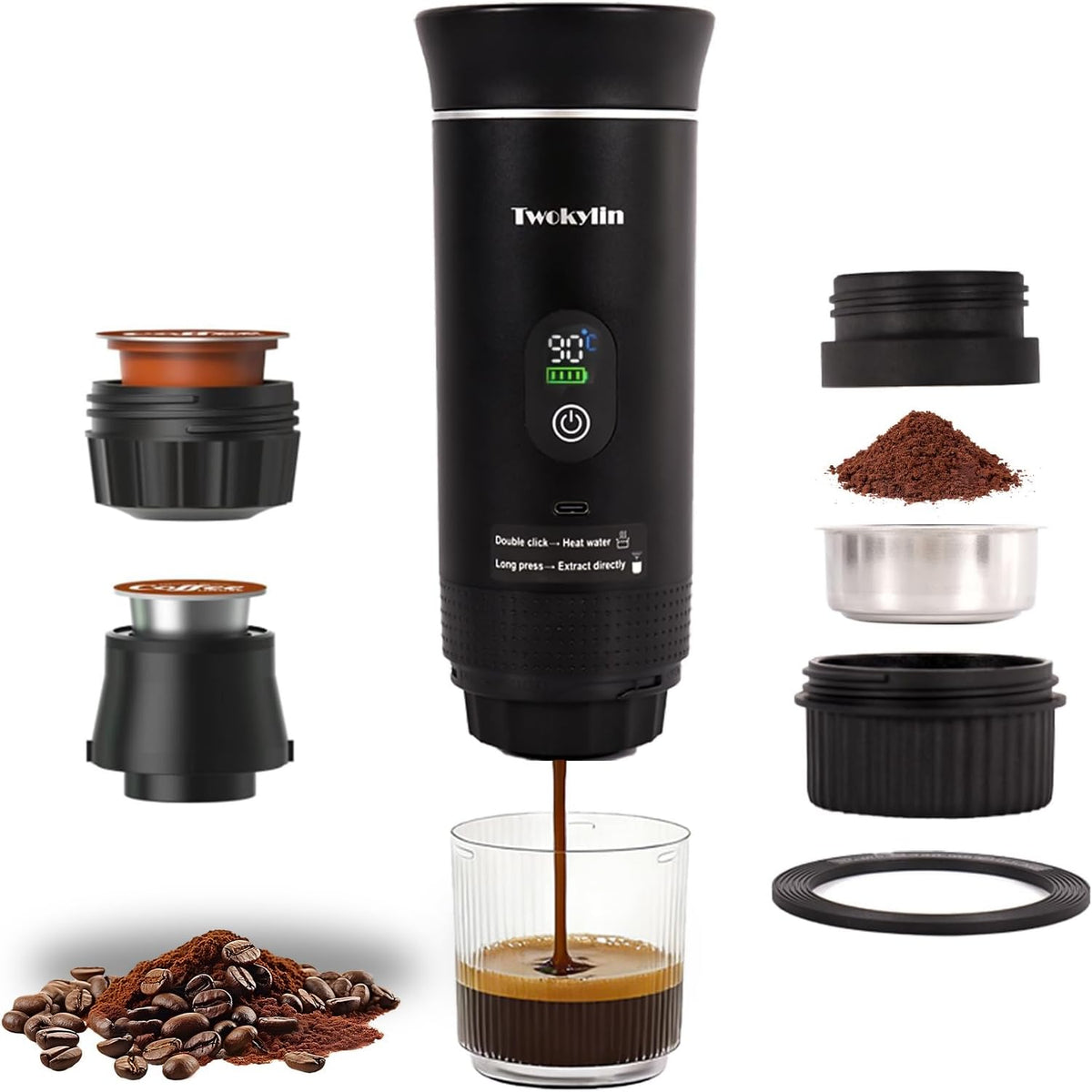 20-Bar Self-Heating Portable Espresso Maker – 3-in-1 Travel Coffee Machine