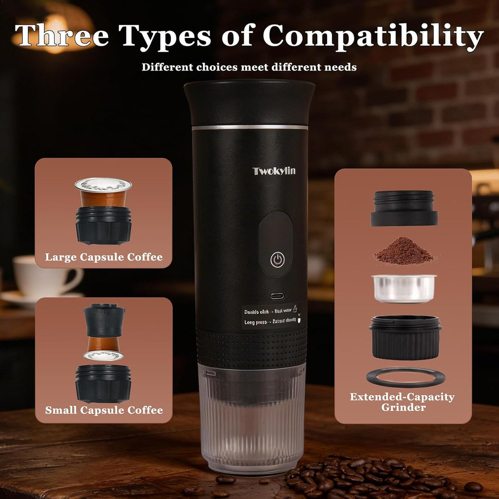 20-Bar Self-Heating Portable Espresso Maker – 3-in-1 Travel Coffee Machine