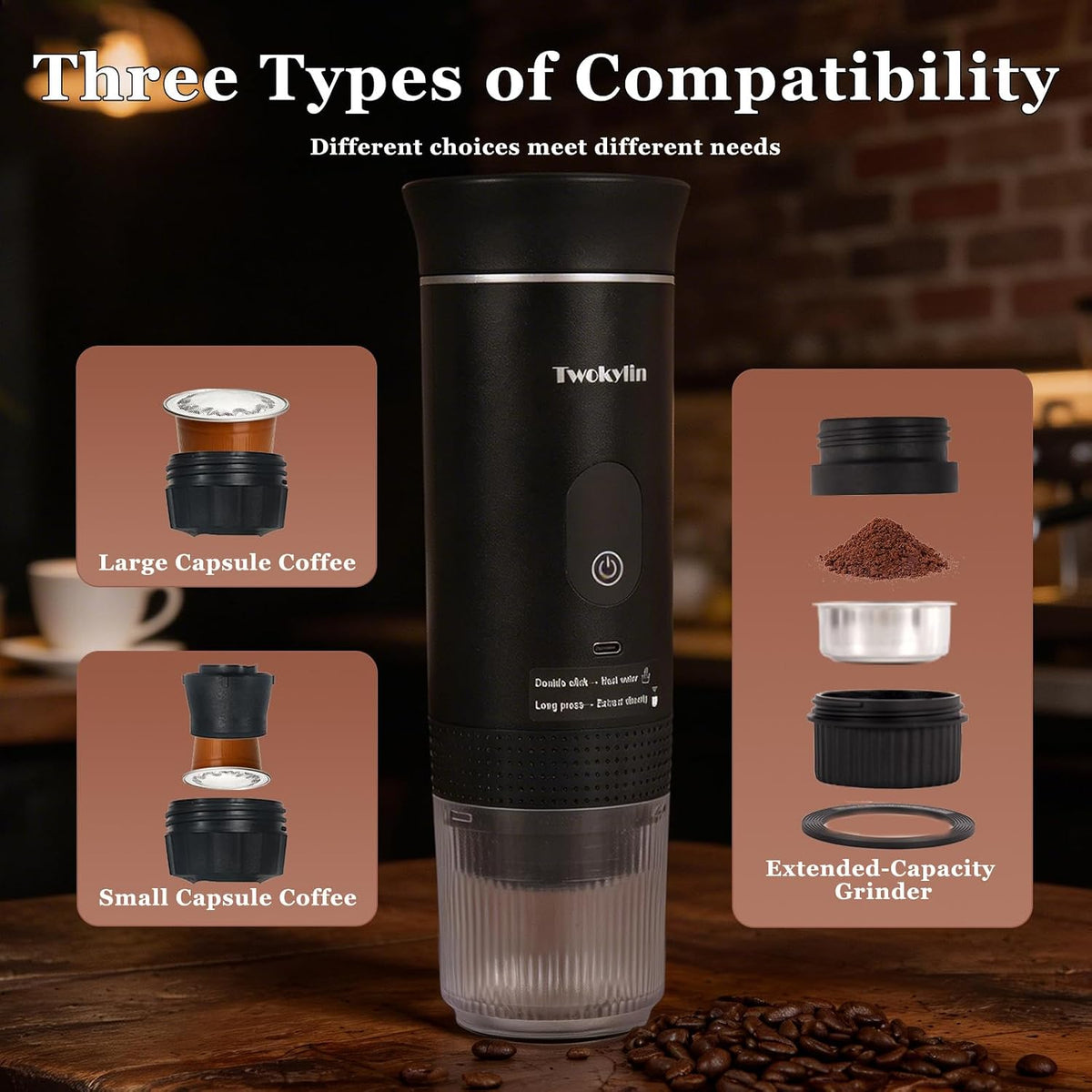 20-Bar Self-Heating Portable Espresso Maker – 3-in-1 Travel Coffee Machine
