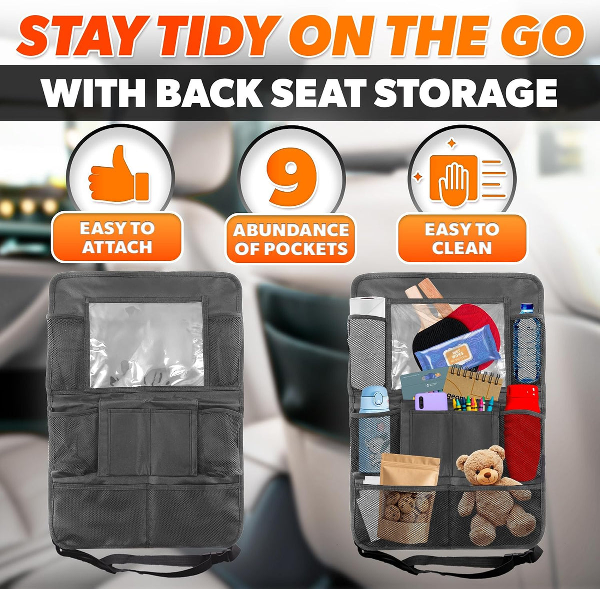 2-Pack Backseat Car Organizers – 9-Pocket Road Trip Storage
