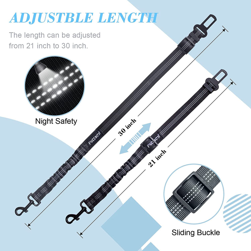 Adjustable Dog Car Seat Belt with Bungee Buffer – 2 Pack